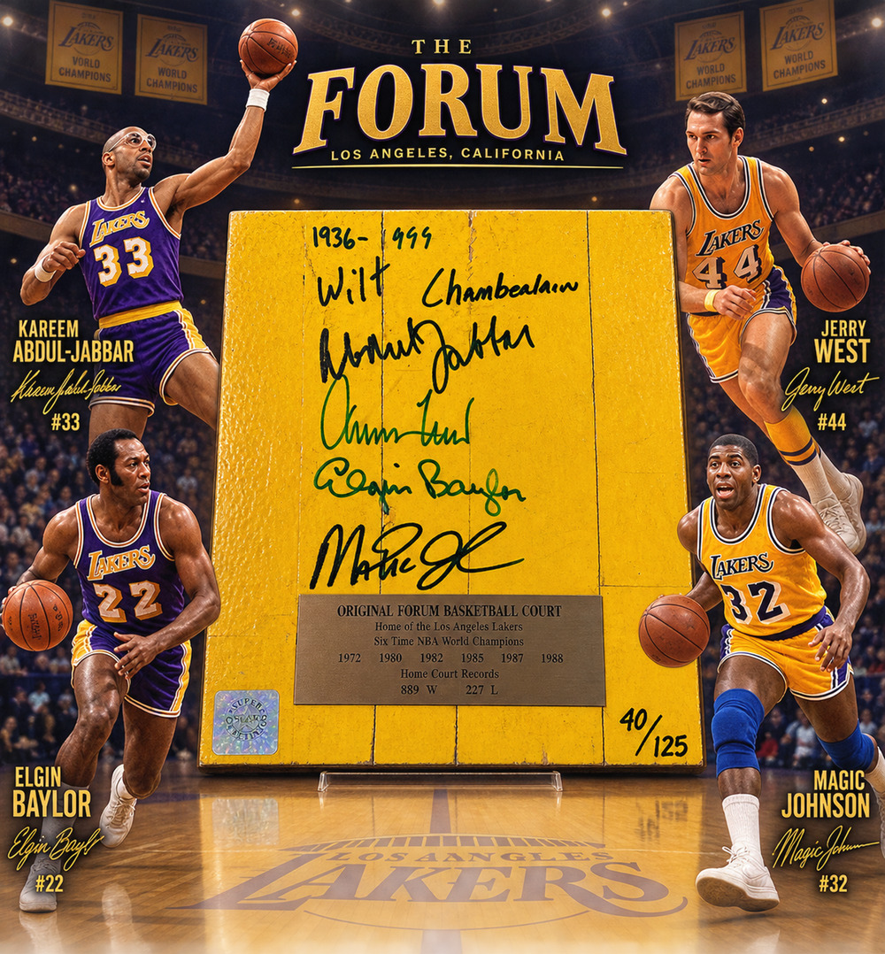 Los Angeles Lakers Forum Floor Signed Jabbar Magic West Baylor 40/125 SSG COA